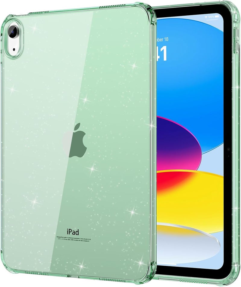 MoKo Clear Case for iPad (A16) 11th Generation 2025 11-inch/10th Generation 2022 10.9 inch, Lightweight Soft TPU, Anti-Scratch Ultra Clear Tablet Cover, Shockproof Impact Resistant, Glitter Green - Image 1